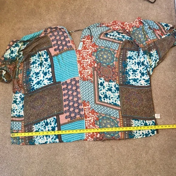 Boho patchwork turquoise multi-color kimono (coverup for resort) One size, loose - Picture 4 of 4